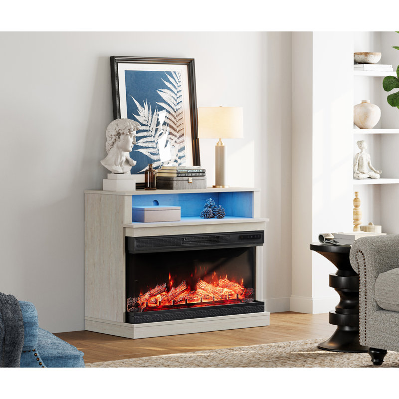 Gracie Oaks Farmhouse Fireplace TV Stand for 45 inch TV with LED Gracie Oaks Color White